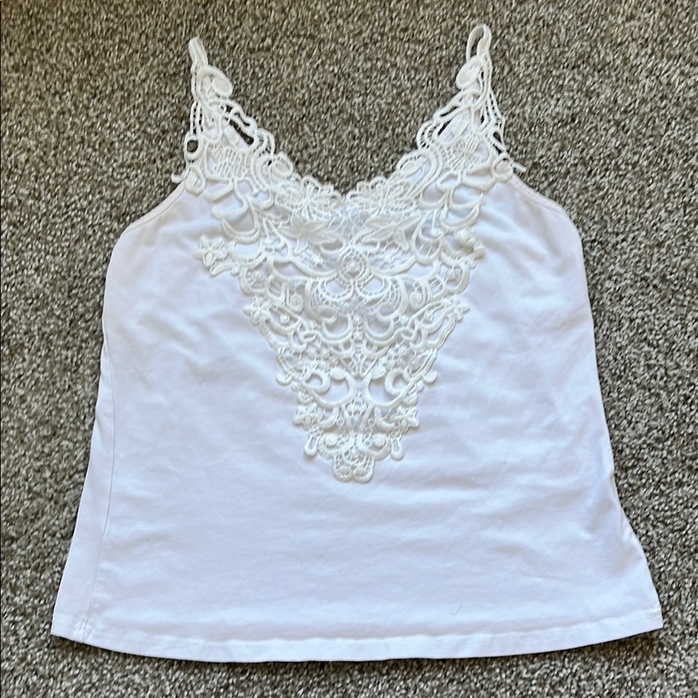 White Lace Trim Women's Top